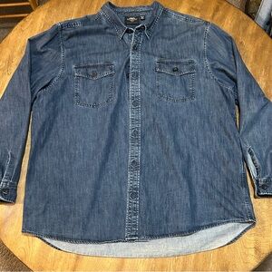 Vintage Harley Davidson Denim Button Up Shirt Men’s 3XL Dark Blue Harley Buttons